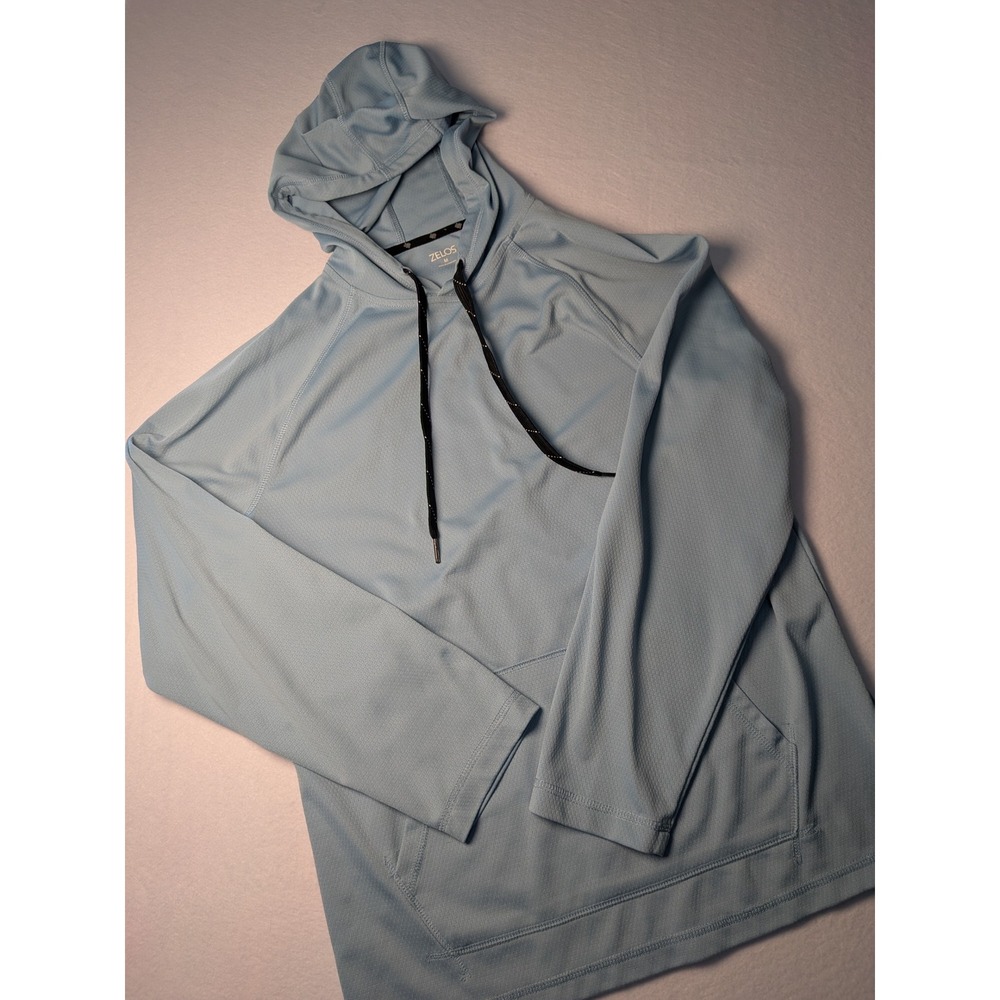 Zelos Mens Active Hoodie Light‎ Blue Textured Lightweight Pullover Gym Shirt M